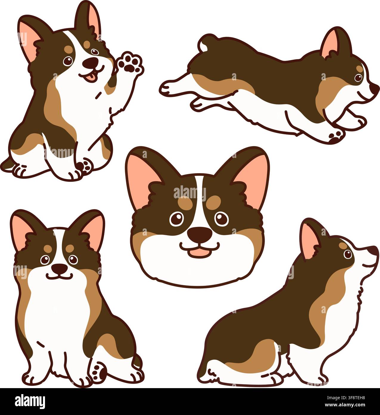 Illustrations de Corgis de couleur sable contournées Illustration de Vecteur
