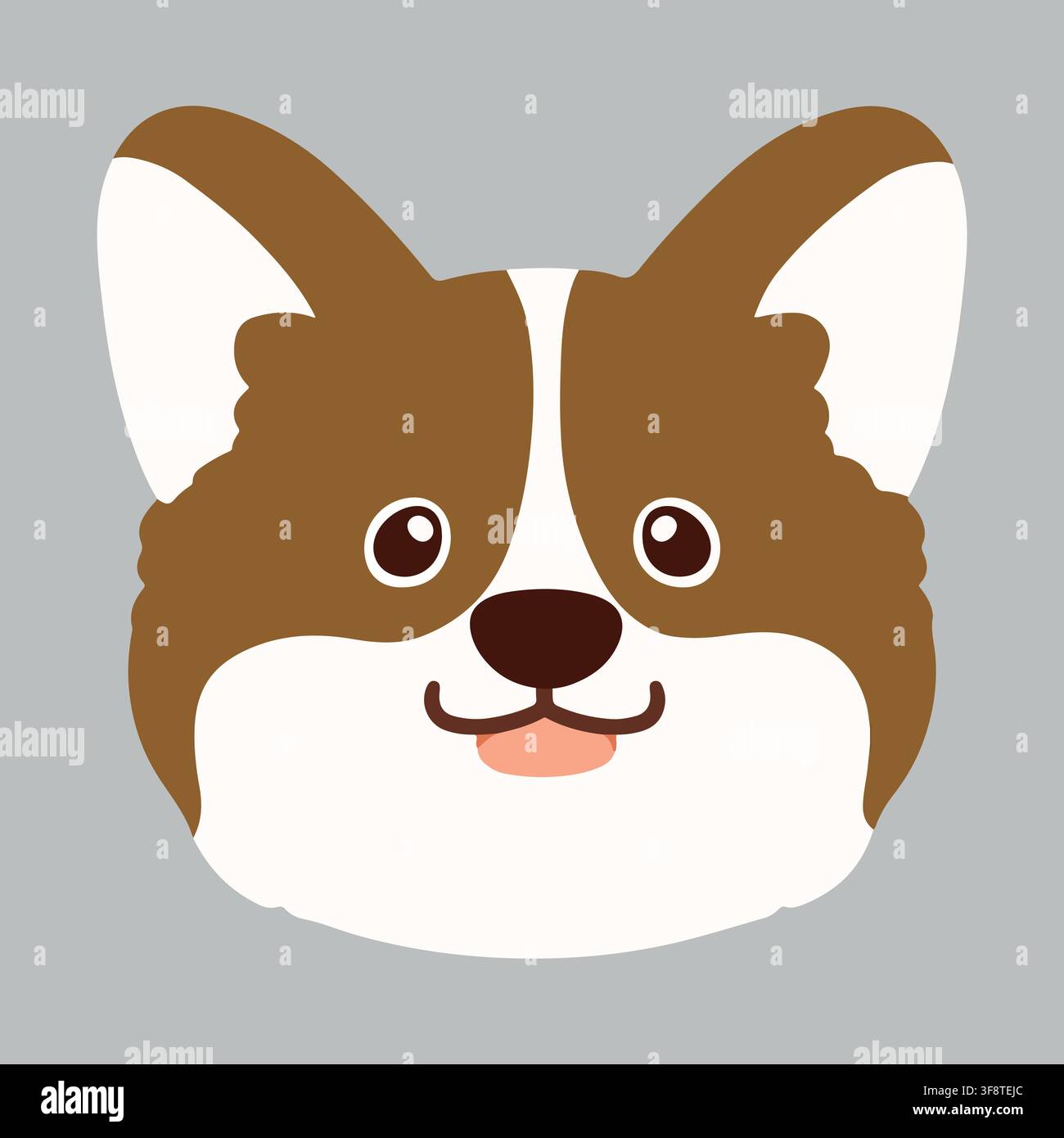 Visage de Corgi marron mignon aux couleurs plates Illustration de Vecteur