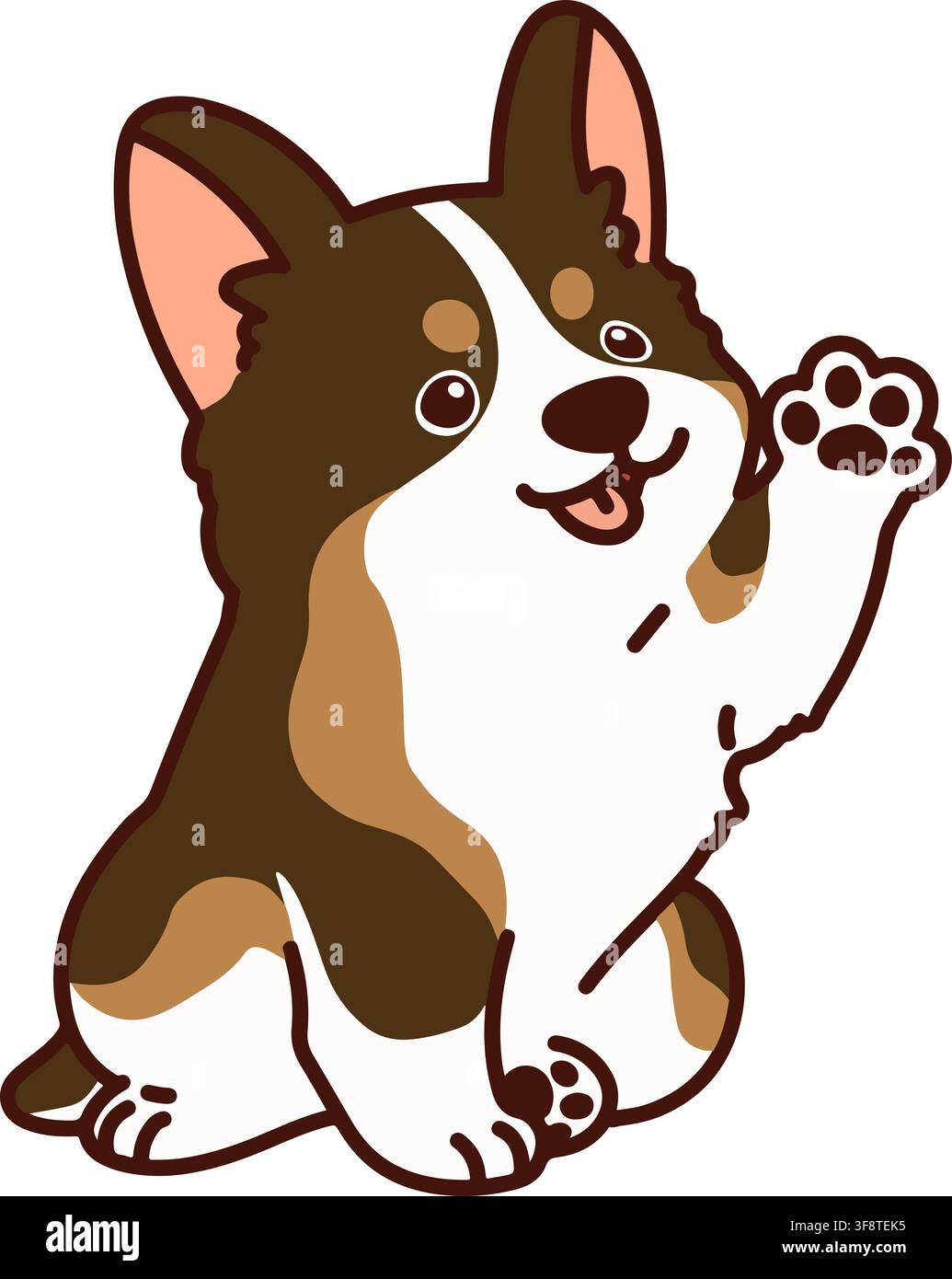 Contour d'un mignon Corgi couleur sable assis et agitant la main Illustration de Vecteur