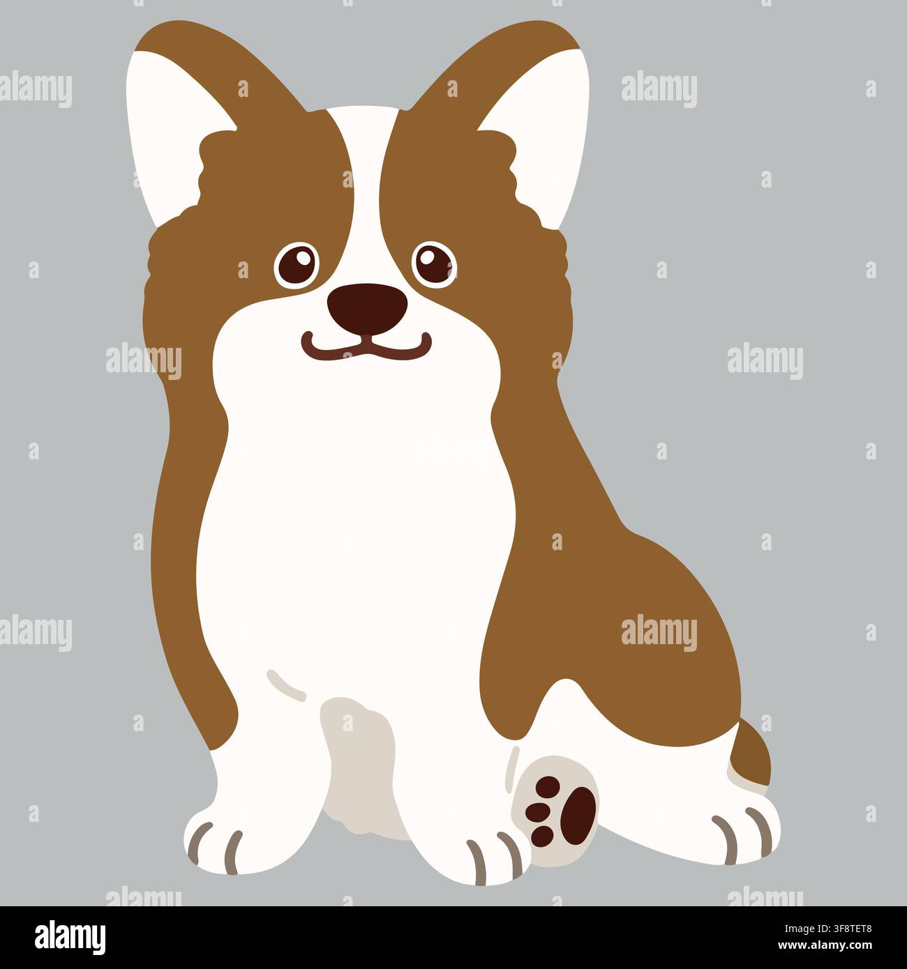 Corgi marron à couleur plate assis de face Illustration de Vecteur