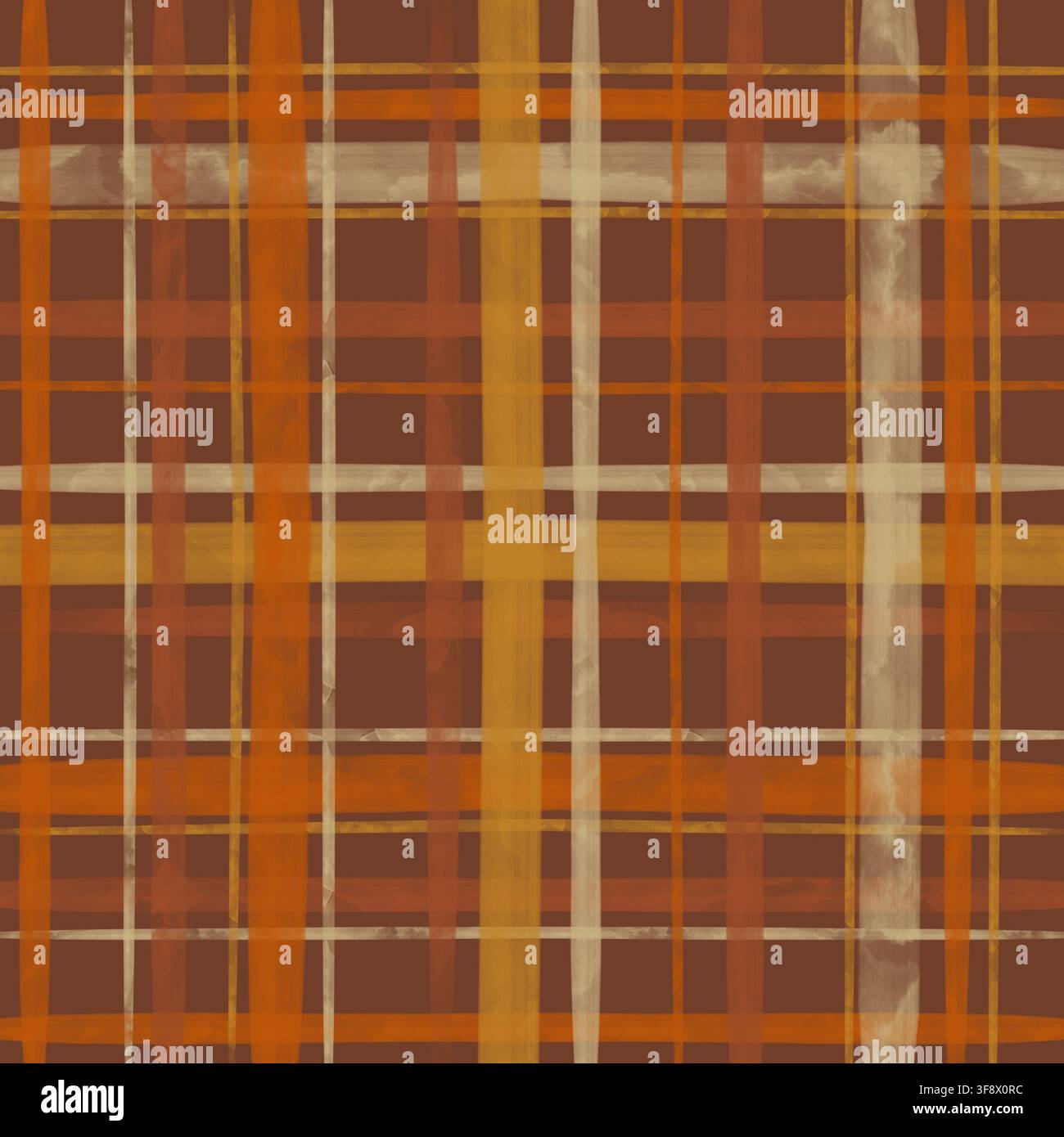 Motif à carreaux automnal sombre répétition sans couture Aquarelle dessinée à la main - Marron, jaune moutarde, crème, prune, orange brûlé, palette de couleurs d'automne tartan p Banque D'Images
