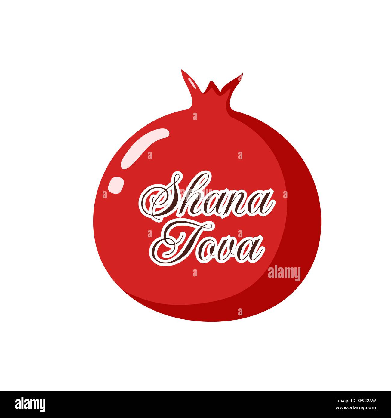 Grenade rouge stylisée avec un sommet couronné brillant et le texte Shana Tova à l'intérieur, symbolisant l'abondance, les bénédictions et la joie pour la Nouvelle Année juive Rosh Illustration de Vecteur
