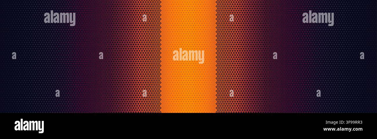 Modèle de bannière horizontale vectorielle abstraite futuriste avec faisceau de lumière orange lumineux, maillage en nid d'abeille en demi-ton et fond dégradé Illustration de Vecteur