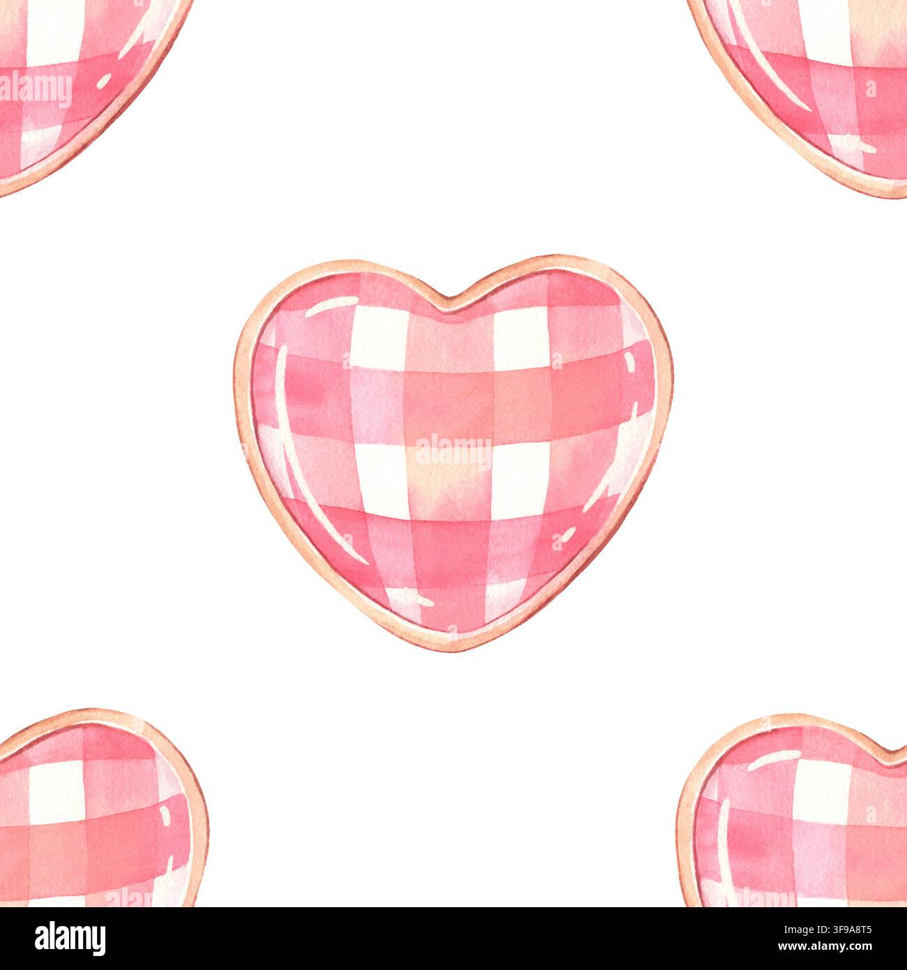 Motif sans couture avec des cœurs en vichy roses charmants. Aquarelle peinte à la main sur blanc pour textiles, papiers peints, décoration d'intérieur, papeterie, emballages, emballage Banque D'Images