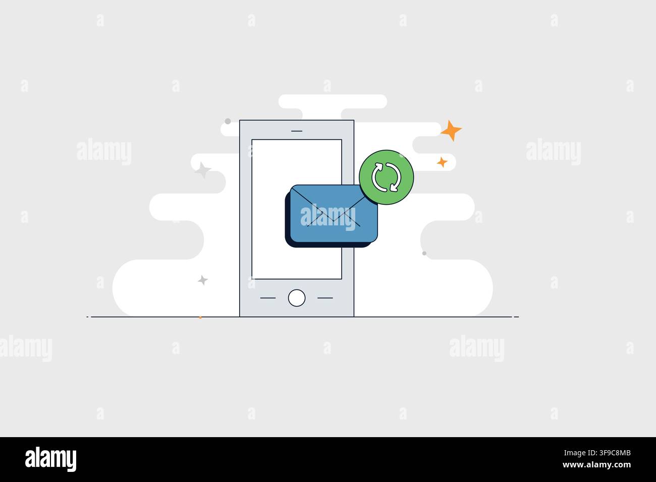 Téléphone mobile avec icône d'email de rafraîchissement pour la synchronisation des messages et des mises à jour de la boîte de réception Illustration de Vecteur