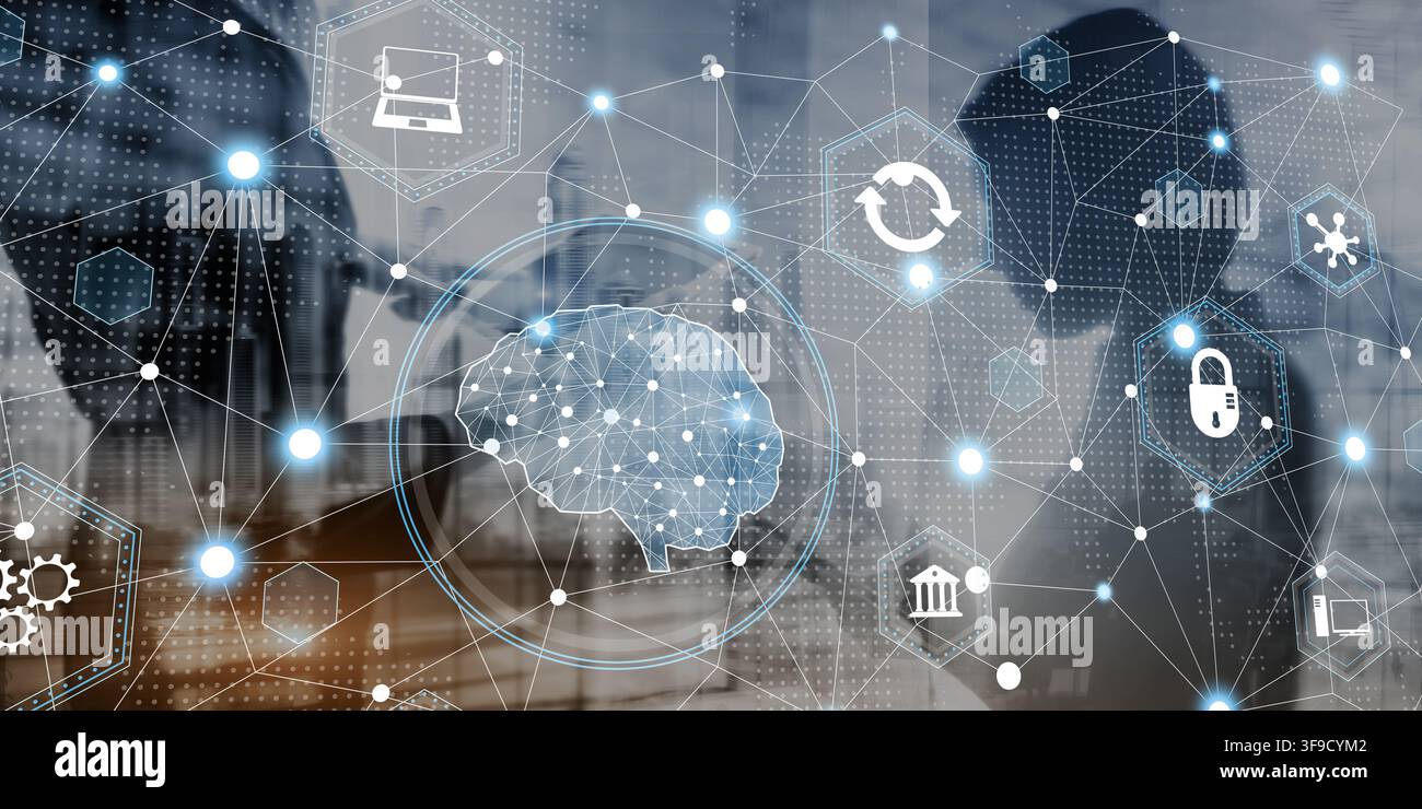 Système d'intelligence artificielle pour l'innovation commerciale et le soutien à la décision avec visualisation de réseau et de données Banque D'Images