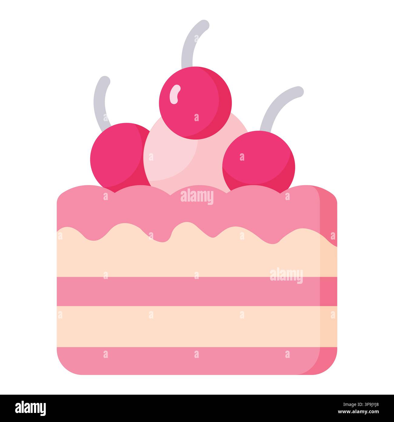 Gâteau rose à plusieurs étages avec cerises et glaçage à la crème, illustration en style plat Illustration de Vecteur