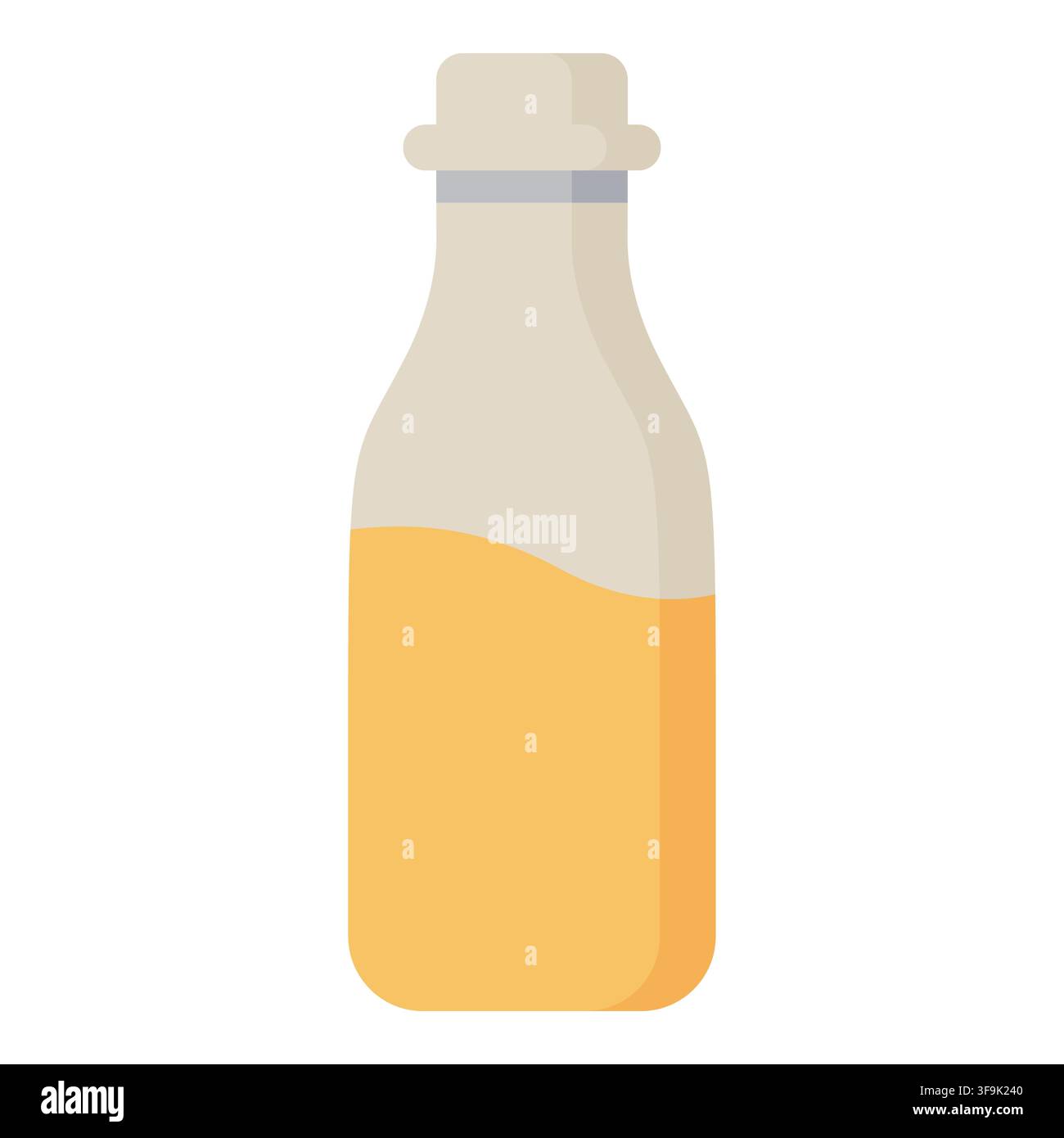 Design plat simple d'une bouteille en verre remplie d'un liquide jaune doré et d'un bouchon clair Illustration de Vecteur