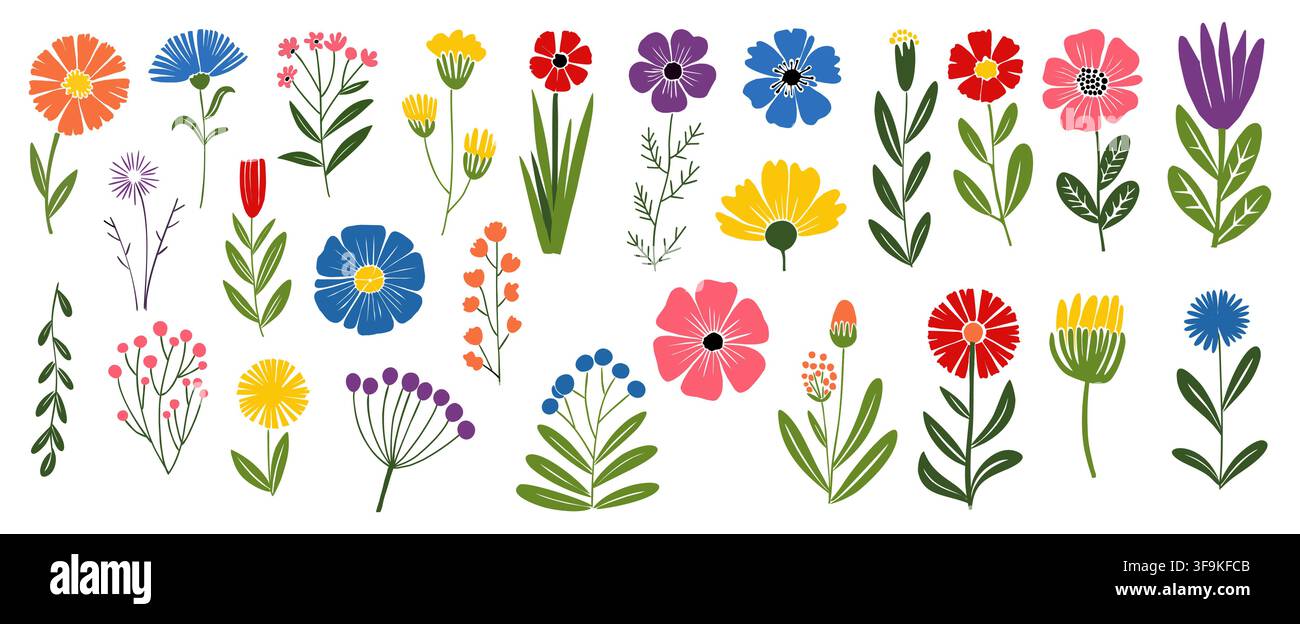 Fleurs vibrantes dans un style ludique dessiné à la main Illustration de Vecteur