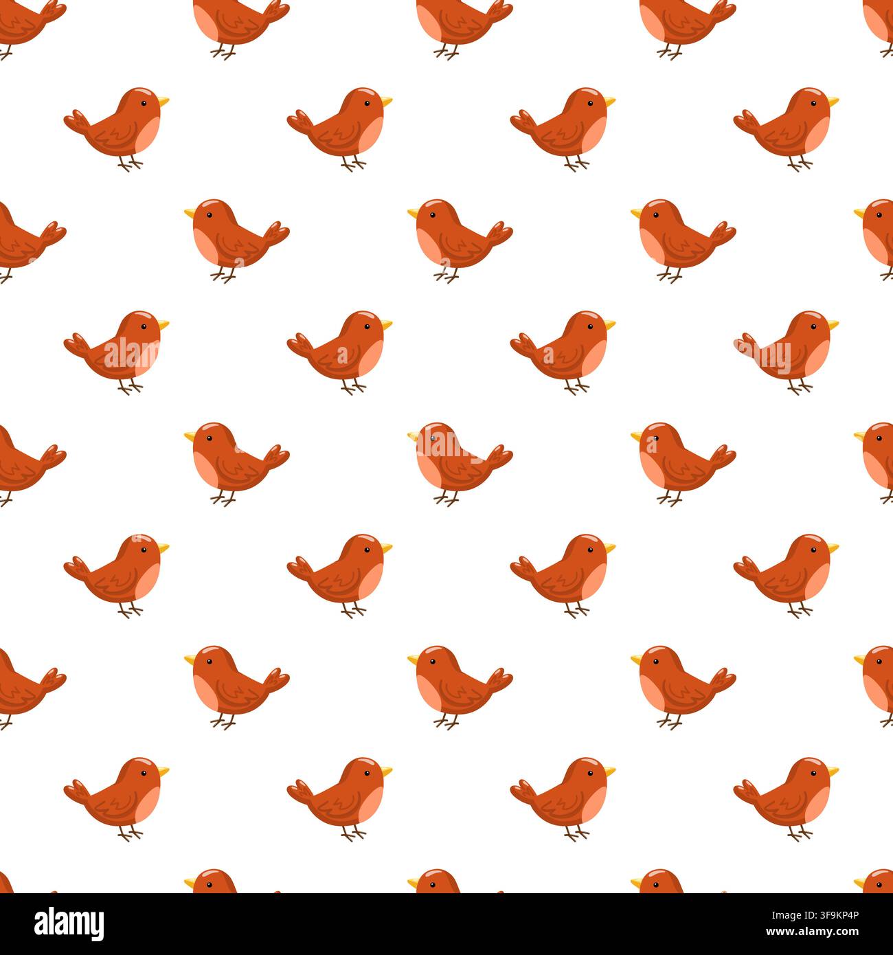 Motif sans couture avec des oiseaux orange mignons sur fond blanc. Imprimé simple d'animaux de la forêt. Illustration de Vecteur