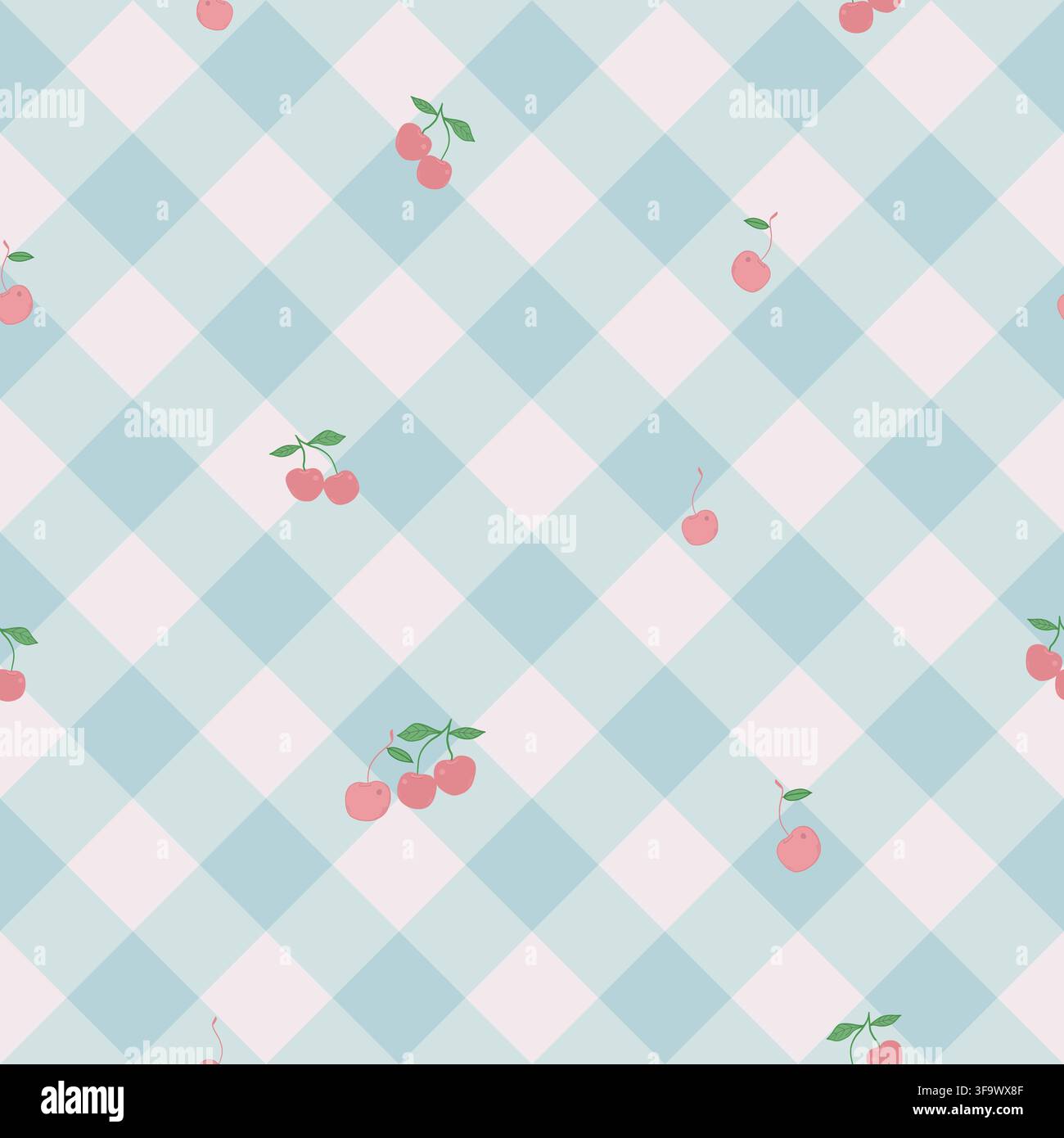 Motif à carreaux vichy bleu vert avec cerises Illustration de Vecteur