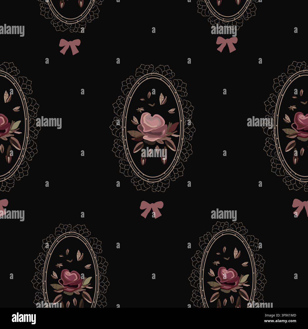 Roses coquette sombres sur fond noir avec cadre sans joint Illustration de Vecteur
