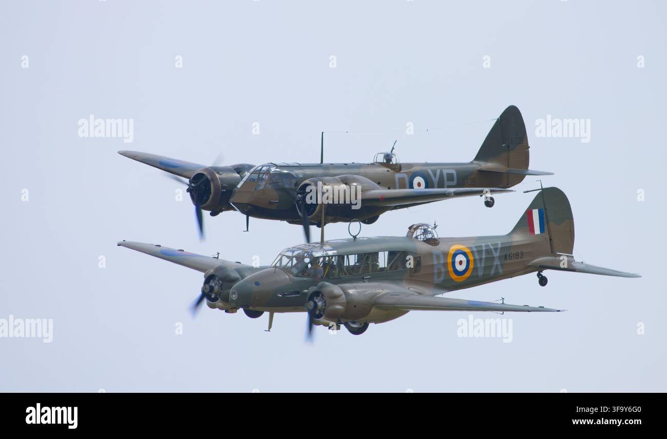 Avro Anson Mk I, K6183, bombardier et configuration Bristol Blenheim Mk1, bombardier léger de la Seconde Guerre mondiale en vol. Banque D'Images