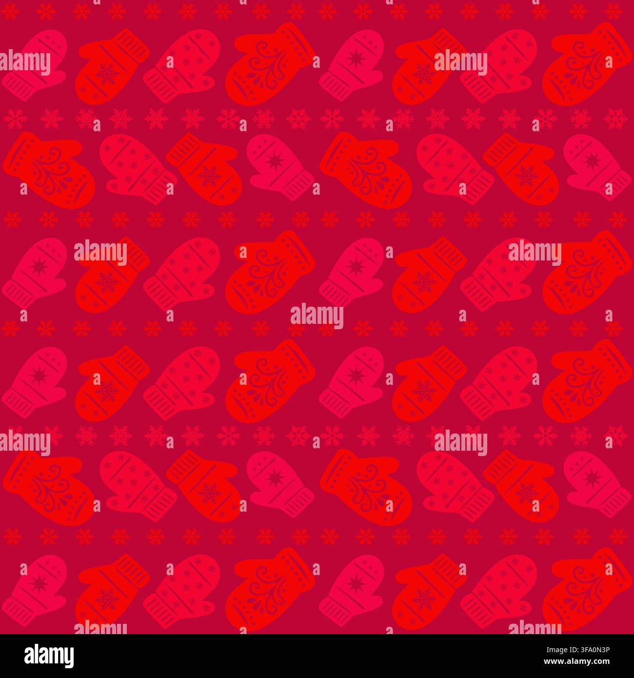 Motif sans couture avec des mitaines disposées en rangées horizontales et des flocons de neige Illustration de Vecteur