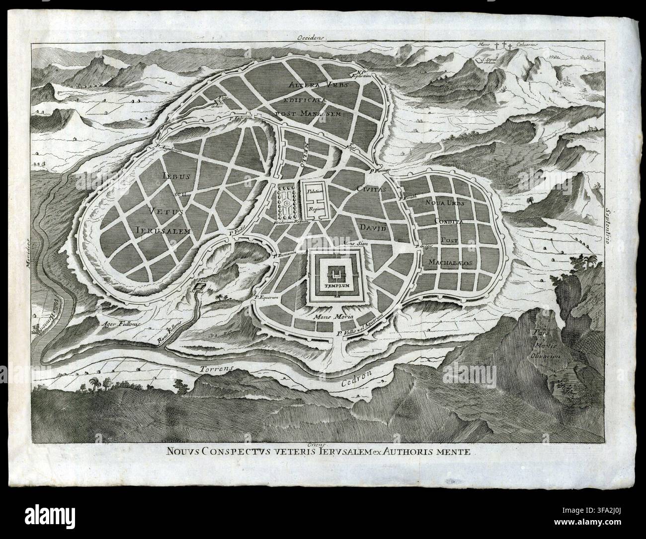 SEATTLE - 11 SEP 2022 - Illustration cartographique historique représentant l'ancienne ville d'Israël, avec les principaux quartiers, le paysage environnant et le topo Banque D'Images