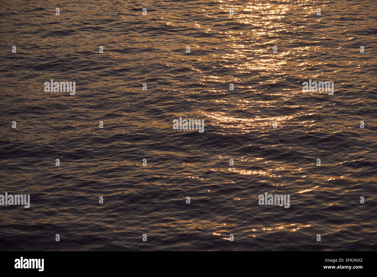 Couchant se reflétant à la surface d'une grande rivière qui a de nombreuses vagues entraînées par le vent Banque D'Images