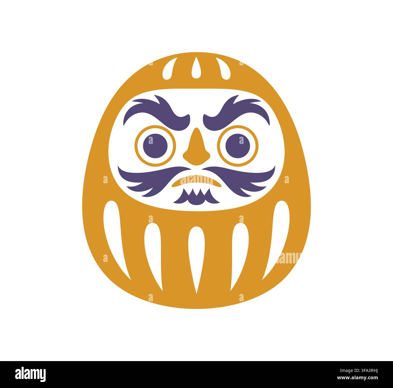 Poupée Daruma japonaise, élément de conception asiatique japonais, motif ornemental oriental. Silhouette isolée de jouet doré décoratif, charme ou souvenir, symbole japonais de motivation, de persévérance et de chance pour les fêtes Illustration de Vecteur