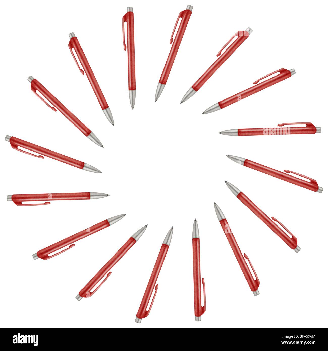 Stylets à eau rouge disposés en couronne circulaire. Papeterie. Symbole traditionnel du premier septembre, jour du savoir, retour à sc Banque D'Images