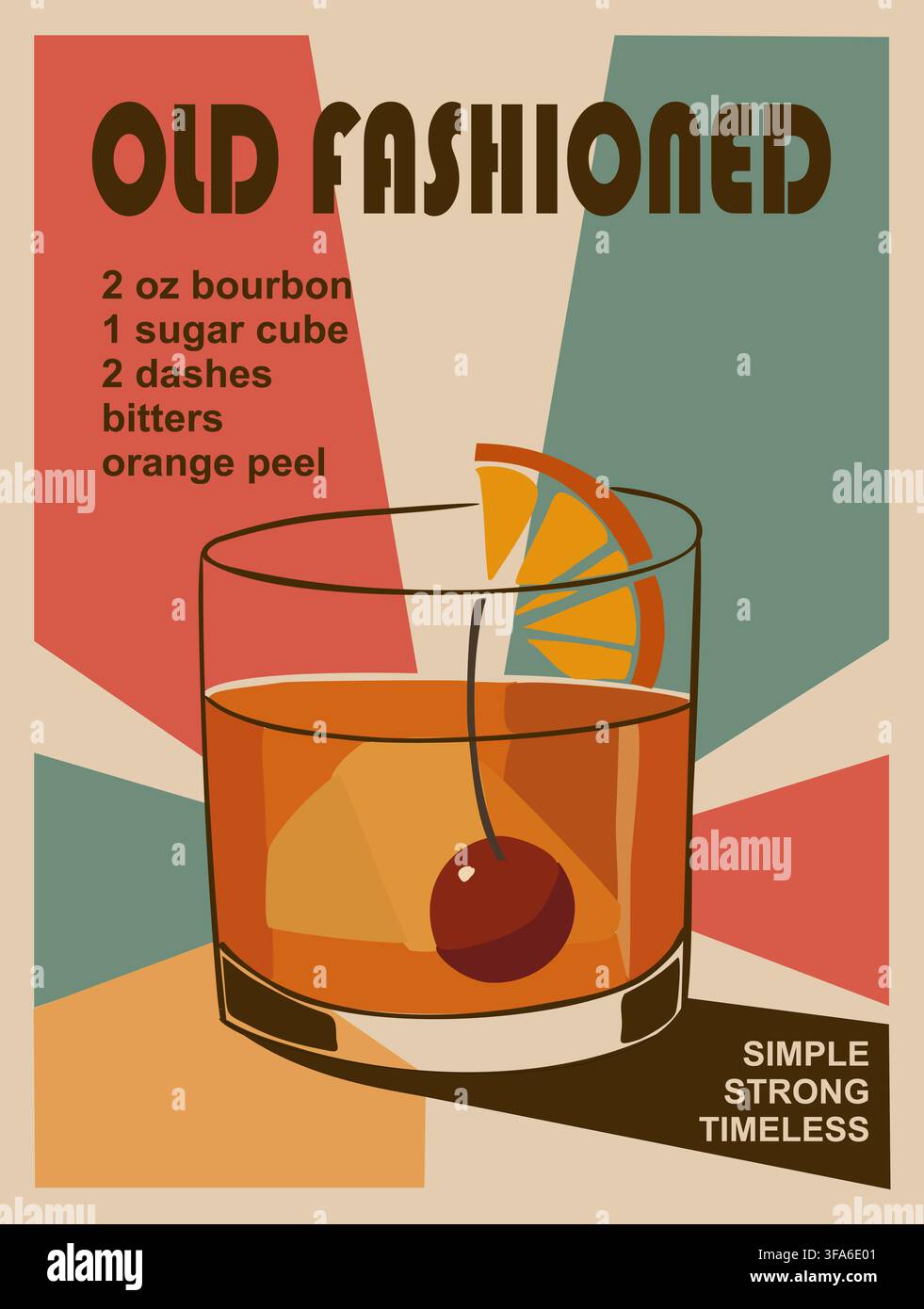 Affiche d'art vintage cocktail classique Old Fashioned Illustration de Vecteur