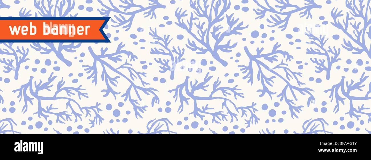 Bannière sans couture en corail organique de ton bleu clair. Illustration de Vecteur
