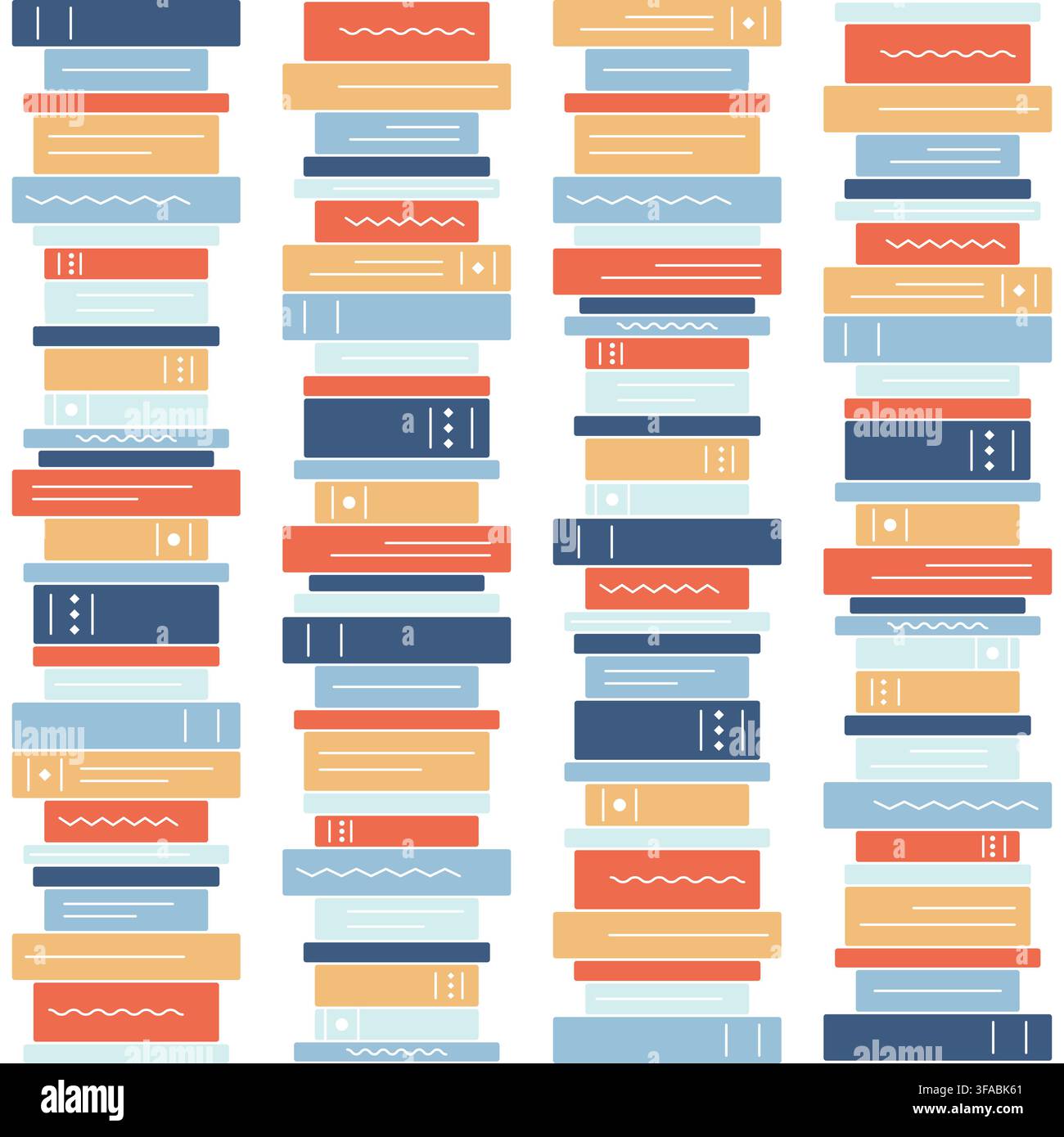 Motif d'une pile de livres. Colonnes de dos de livres. Lire de la littérature. Motif sans couture pour bibliothèques ou librairies sur fond blanc. Vecteur i Illustration de Vecteur