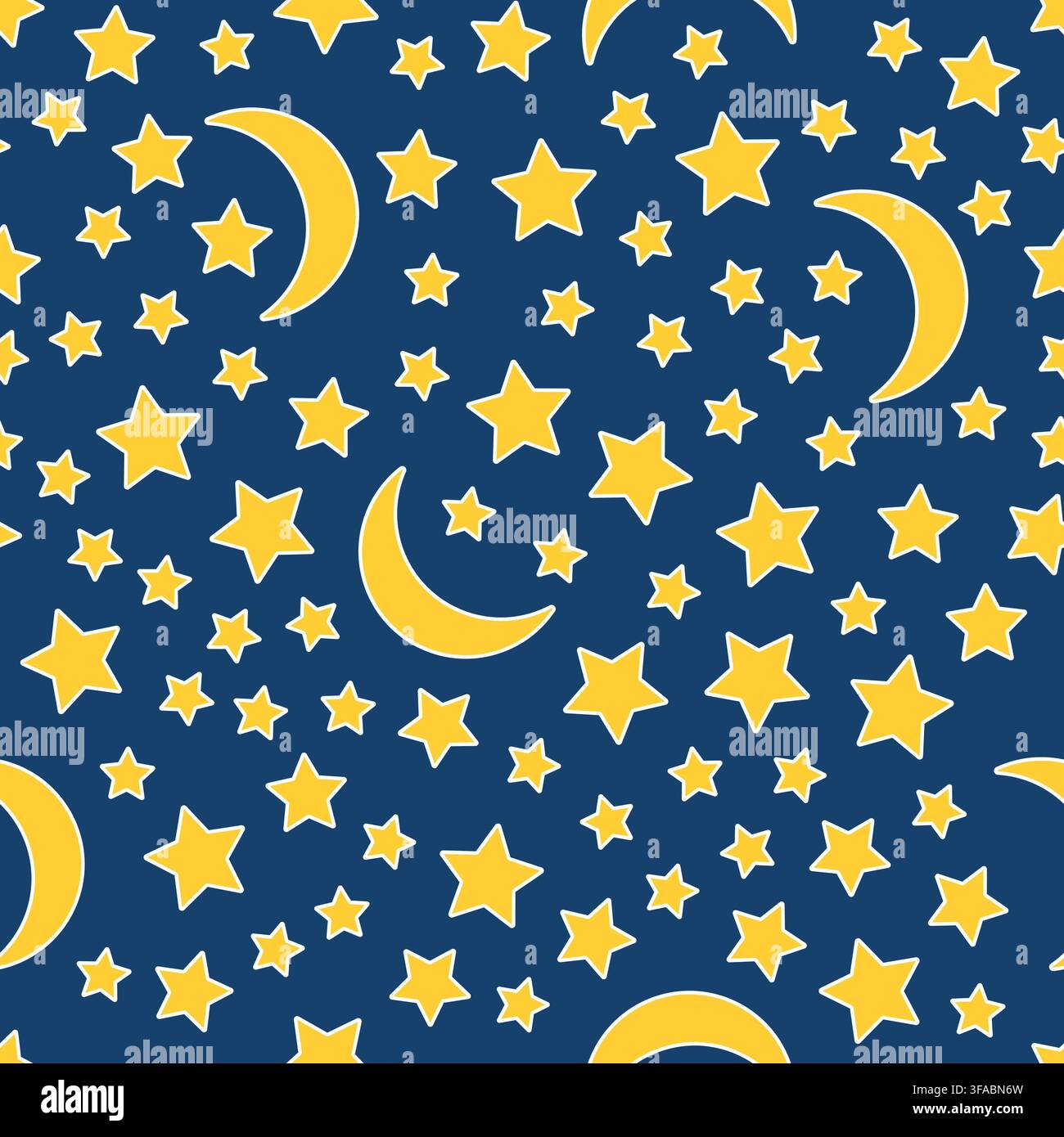 Motif sans couture de croissant et d'étoiles sur un fond sombre. Ciel étoilé nocturne. Image lumineuse de bébé pour le sommeil. Illustration de Vecteur