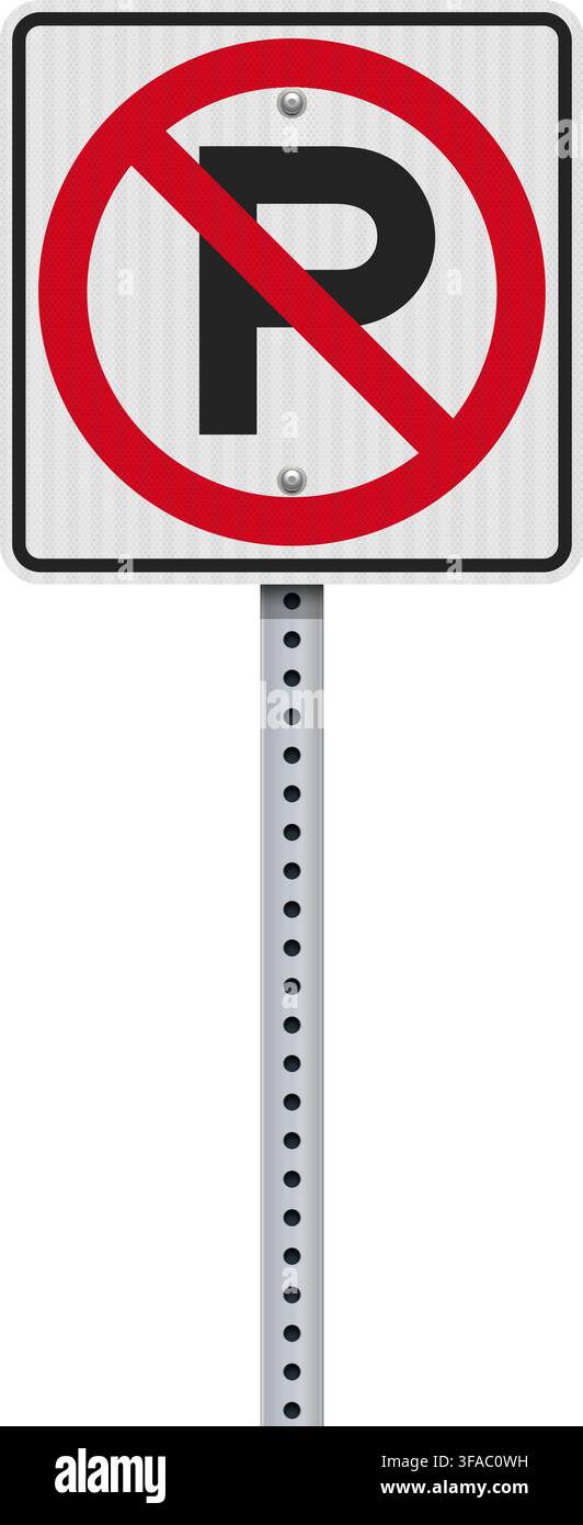 Illustration vectorielle du panneau de signalisation "Interdiction de stationner" sur un poteau métallique Illustration de Vecteur