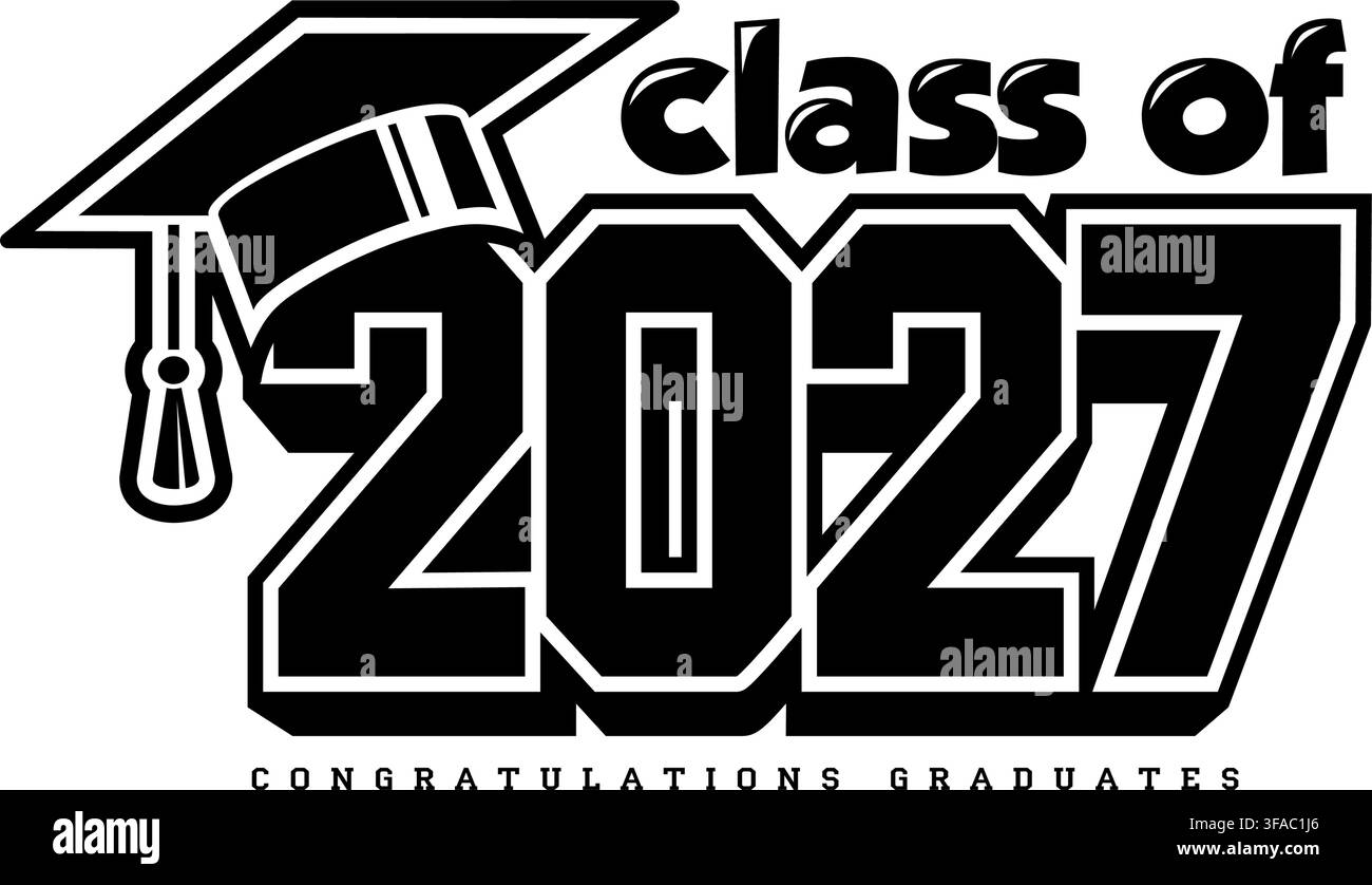 Texte « Classe 2027 » pour vœux, carte d'invitation. Texte pour design de fin d'études, événement de félicitations, T-shirt, fête, diplôme d'études secondaires ou universitaires Illustration de Vecteur