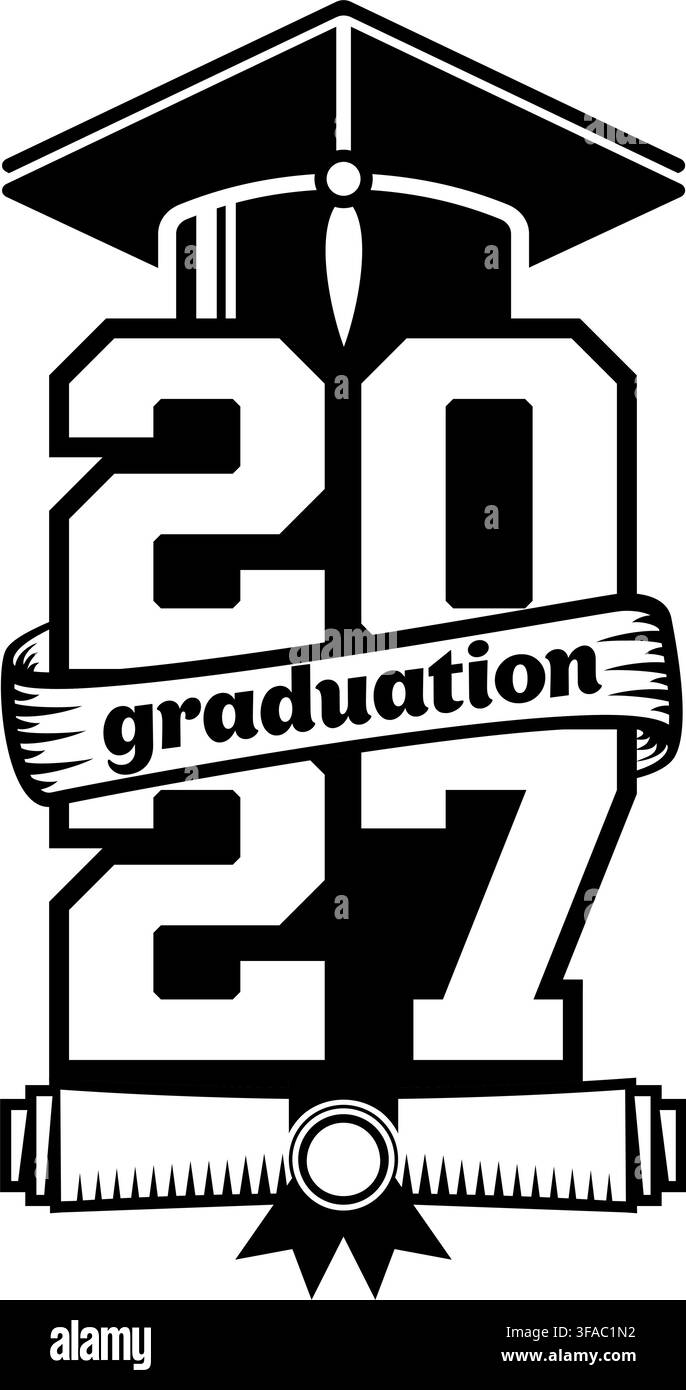 Lettrage vertical Class of 2027 pour félicitations, carte d'invitation. Texte pour conception de diplôme, événement de félicitations, T-shirt, fête, lycée ou colle Illustration de Vecteur