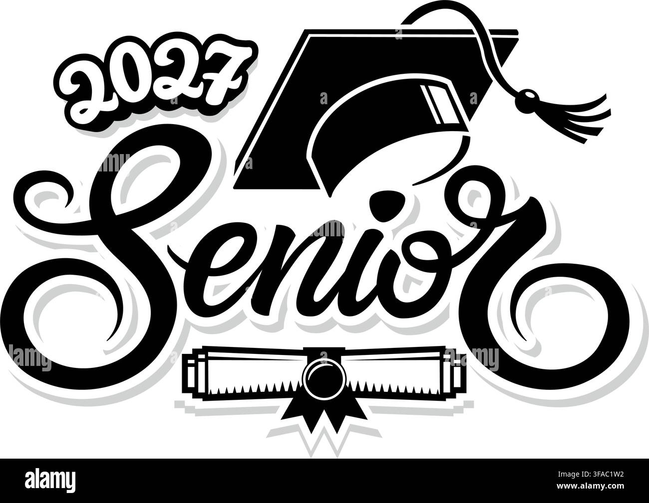 Lettrage Senior Class of 2027 pour salutation, carte d'invitation. Texte pour design de fin d'études, événement de félicitations, T-shirt, fête, lycée ou université Illustration de Vecteur