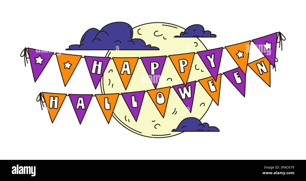 Guirlande groovy avec texte joyeux d'Halloween Illustration de Vecteur