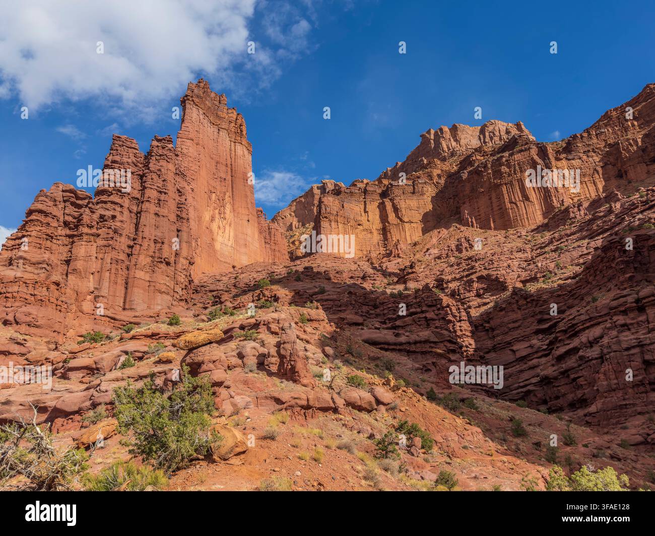 Fisher Towers au nord de Moab, Utah. Banque D'Images