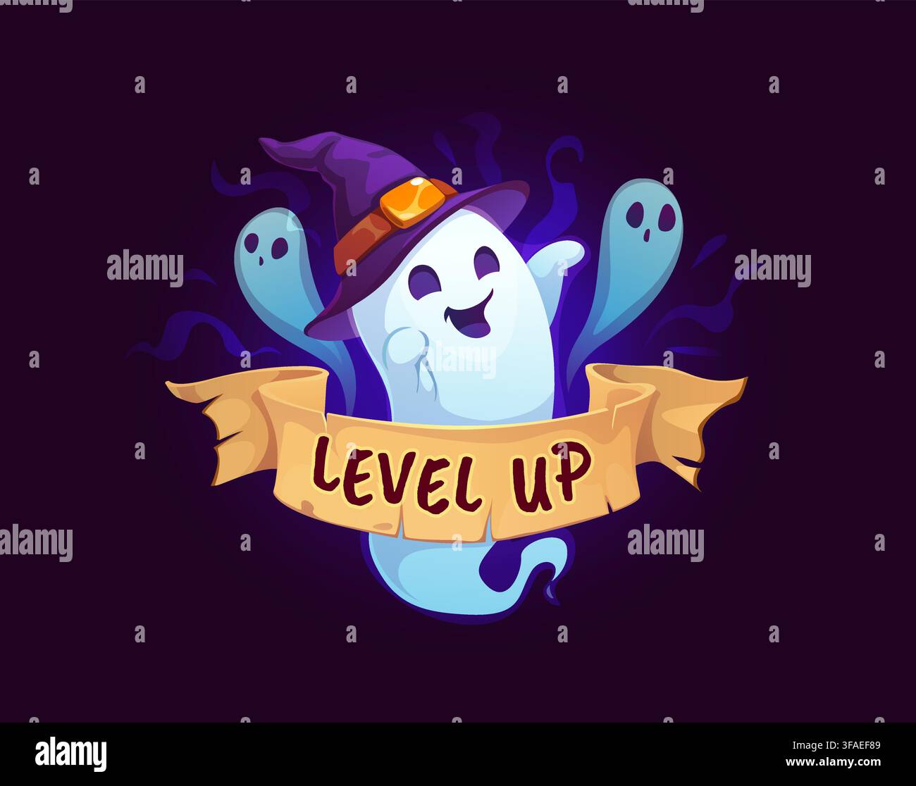 Niveau de progression effrayant du jeu d'Halloween, badge de dessin animé Illustration de Vecteur