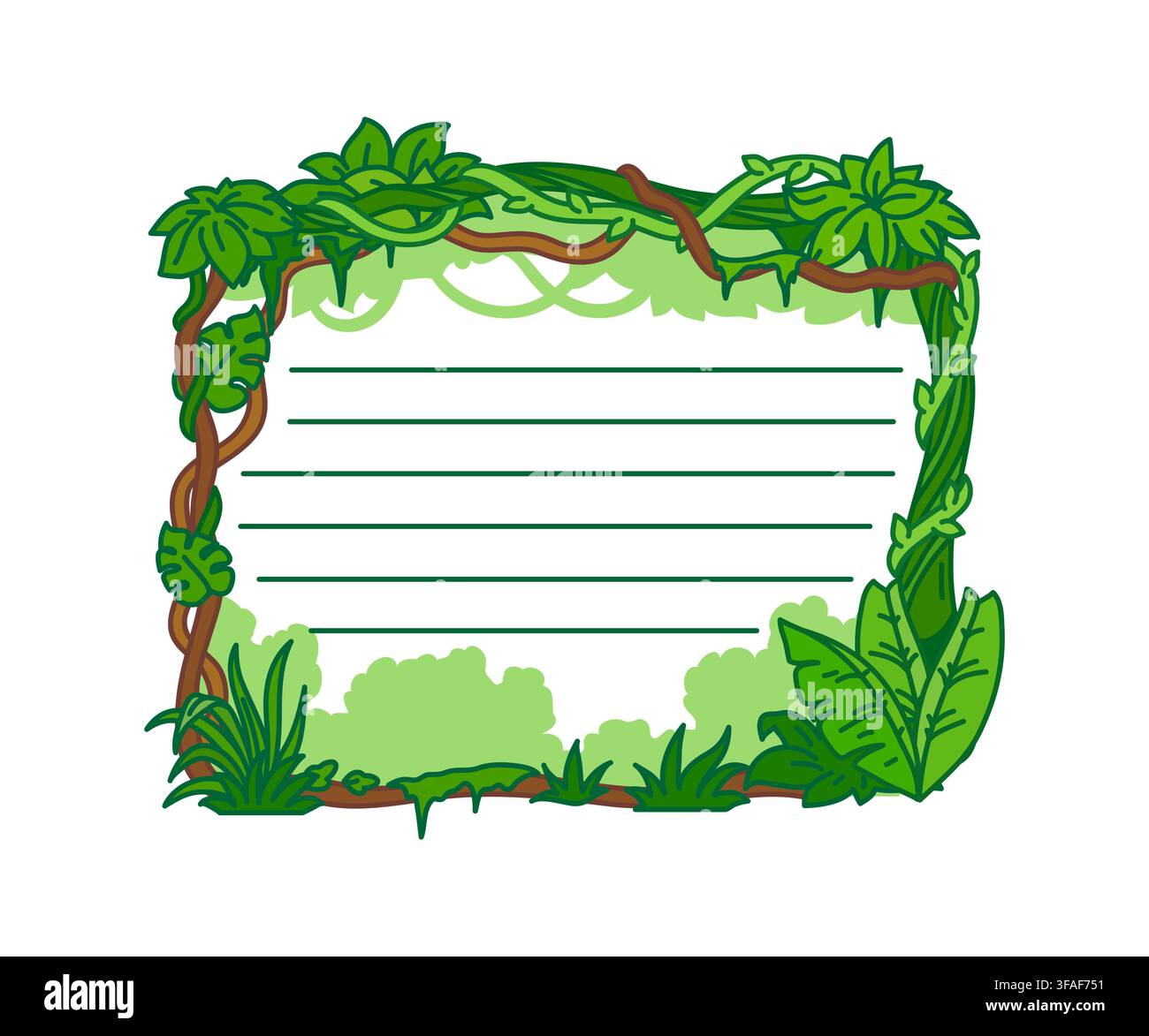 Note mémo pour enfants en forme de dessin animé avec cadre de forêt tropicale Illustration de Vecteur