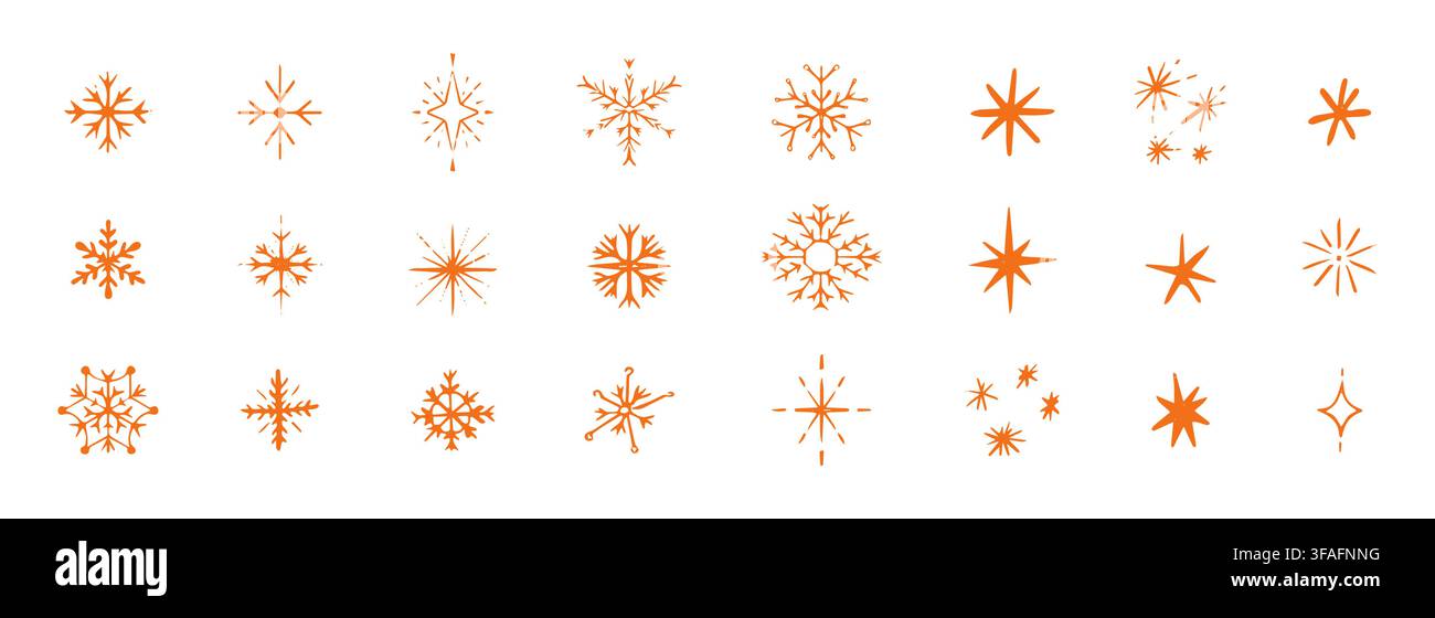 Doodle mignon de flocon de neige au crayon. Asterisque et cristaux de neige simples et texturés dessinés à la main au crayon. Éléments de set enfantin de style enfantin. Autocollants de scrapbooking, éléments de design. Illustration vectorielle Illustration de Vecteur