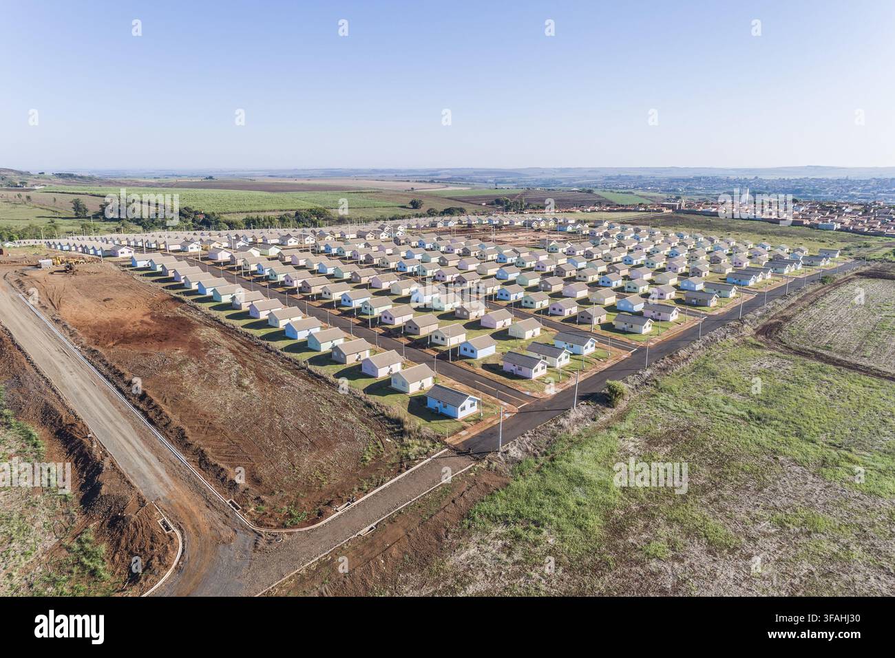 Vue d'un drone sur des maisons populaires Banque D'Images
