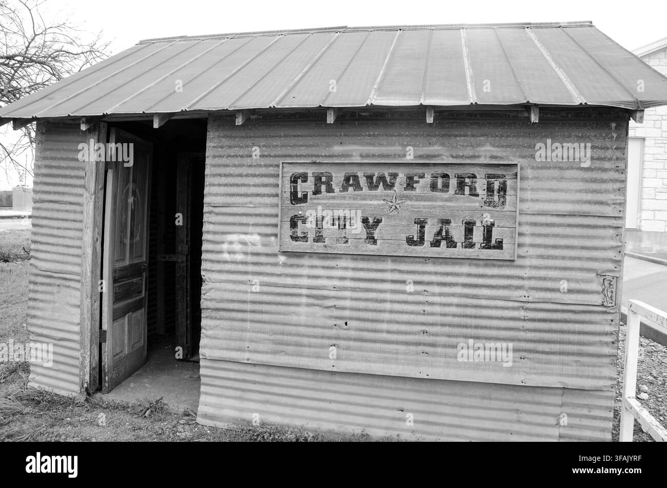 Juste à côté de la rue principale de Crawford, au Texas, se trouve l'ancienne prison historique de la ville. L'ancien président George W. Bush possède un ranch juste à la sortie de la ville. Banque D'Images