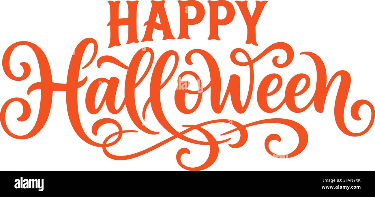 Lettres orange Happy Halloween avec des boucles et des volutes élégantes sur fond blanc Illustration de Vecteur
