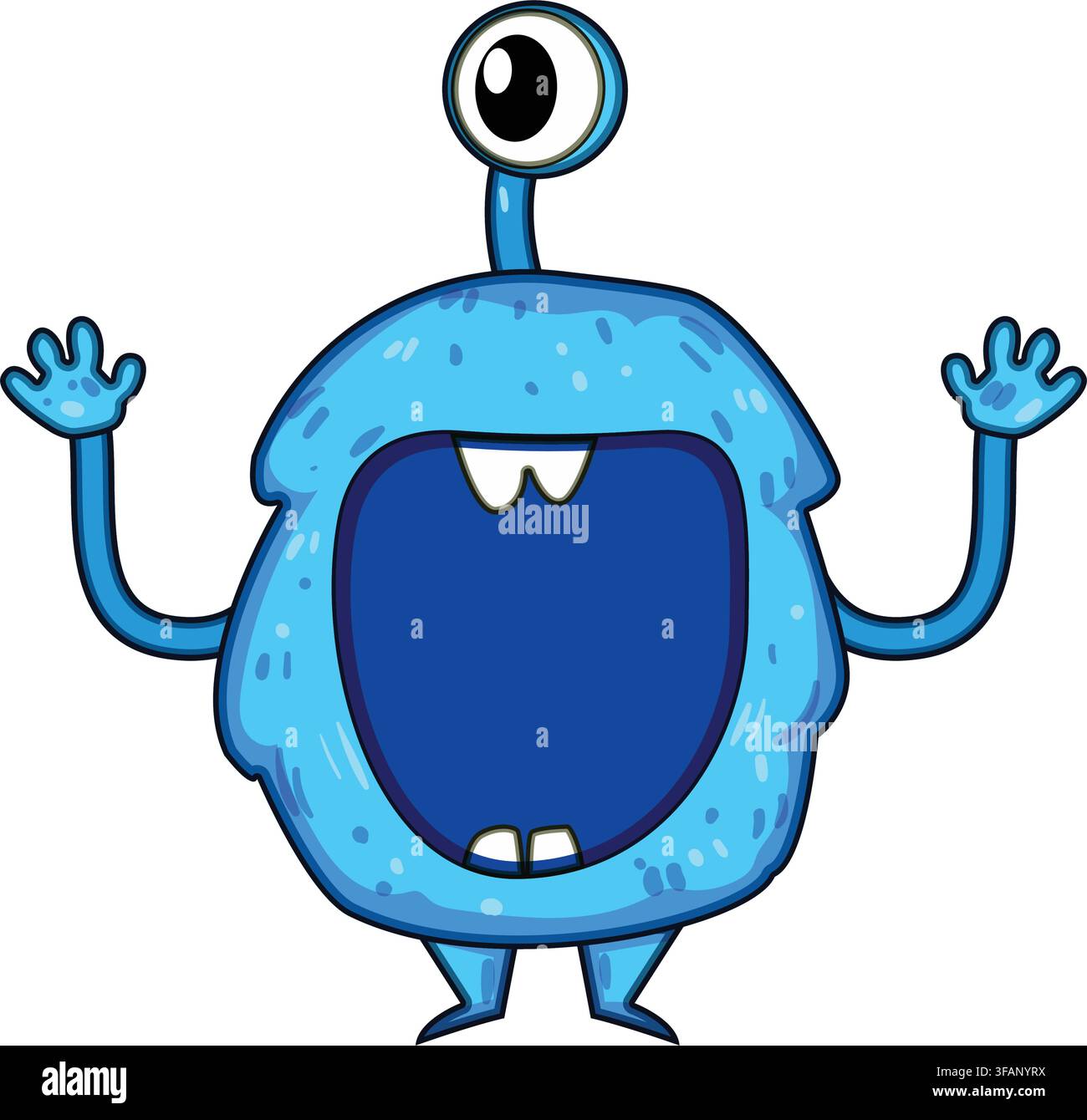 Personnage monstre bleu et poilu à un œil qui crie Illustration de Vecteur