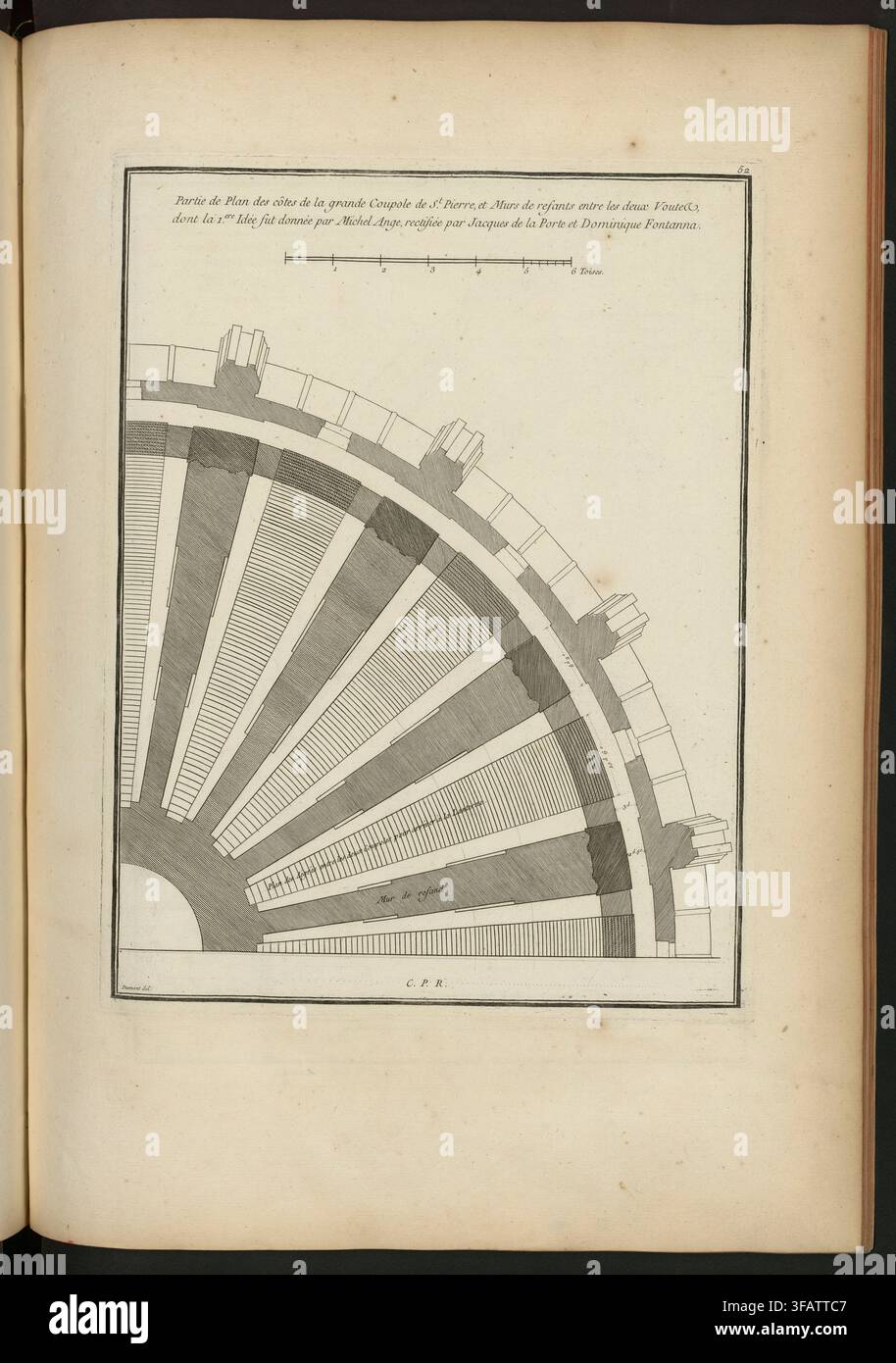 Un plan architectural du XVIIe siècle de la Grande Coupole de St Pierre, montrant les murs et les voûtes, avec l'idée initiale fournie par Michel-Ange, affinée par Jacques de la Porte et Dominique Fontana. Banque D'Images