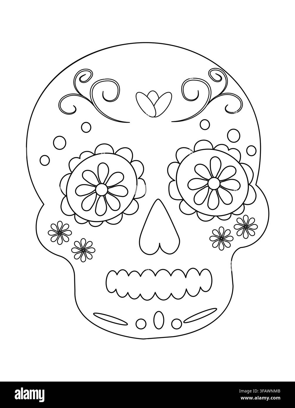 Design complexe de crâne en sucre avec éléments floraux et motifs décoratifs pour les célébrations du Jour des Morts Illustration de Vecteur
