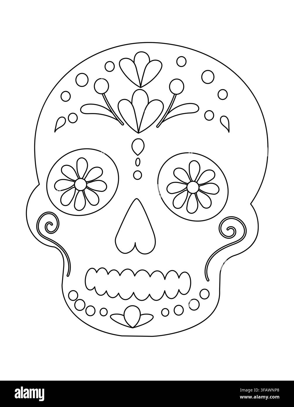Conception artistique en lignes complexes d'un crâne décoratif orné de motifs floraux et d'éléments géométriques, parfait pour le coloriage et l'expression artistique Illustration de Vecteur
