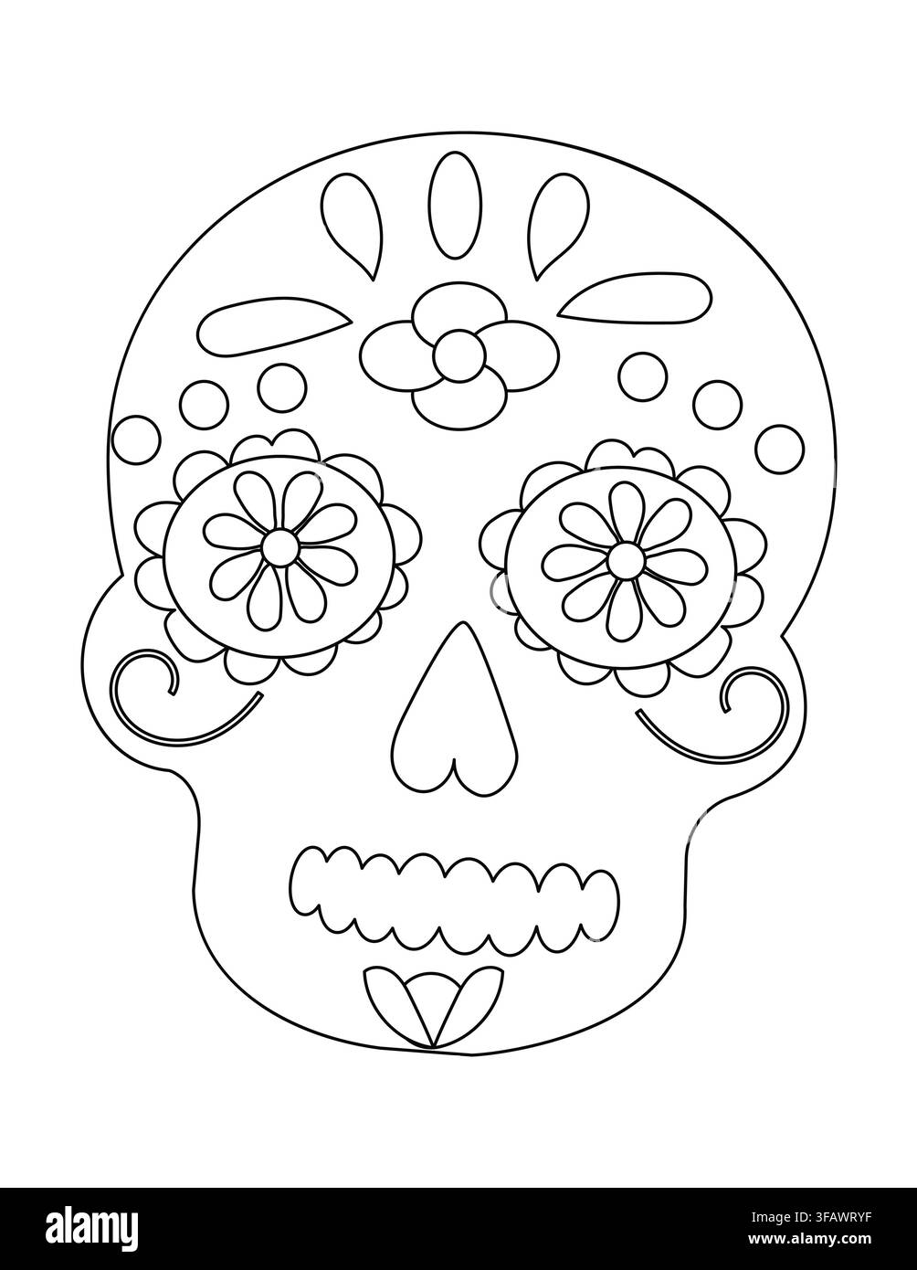 Design complexe de crâne de sucre dessiné à la main avec des motifs floraux et des éléments décoratifs, idéal pour le coloriage artistique et les décorations festives Illustration de Vecteur