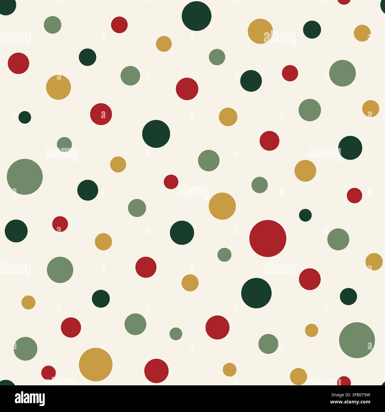 Motif à pois sans couture de Noël. Fond rétro de vacances avec des cercles rouges, verts, vert sauge et dorés sur un fond crème. Conception vectorielle pour papier cadeau Illustration de Vecteur
