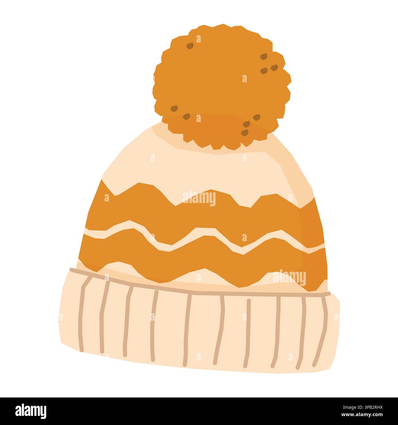 Chapeau d'hiver tricoté orange et crème avec pompon Illustration de Vecteur