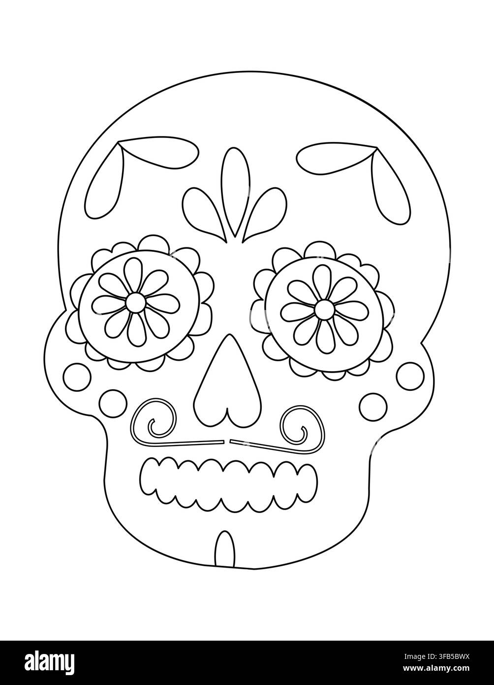 Design complexe de crâne en sucre mettant en scène des motifs floraux et des éléments décoratifs pour le coloriage créatif et l'expression artistique Illustration de Vecteur