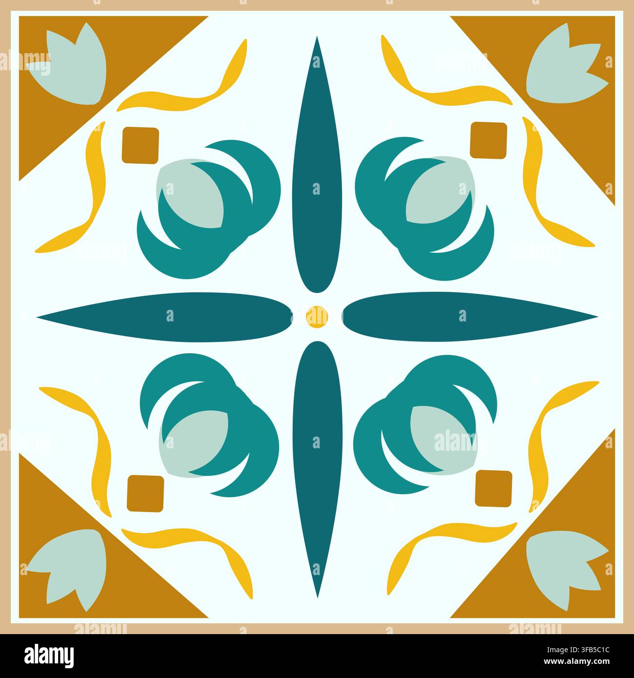 Design géométrique coloré mettant en vedette des éléments floraux et des motifs symétriques pour une décoration artistique et une esthétique moderne Illustration de Vecteur
