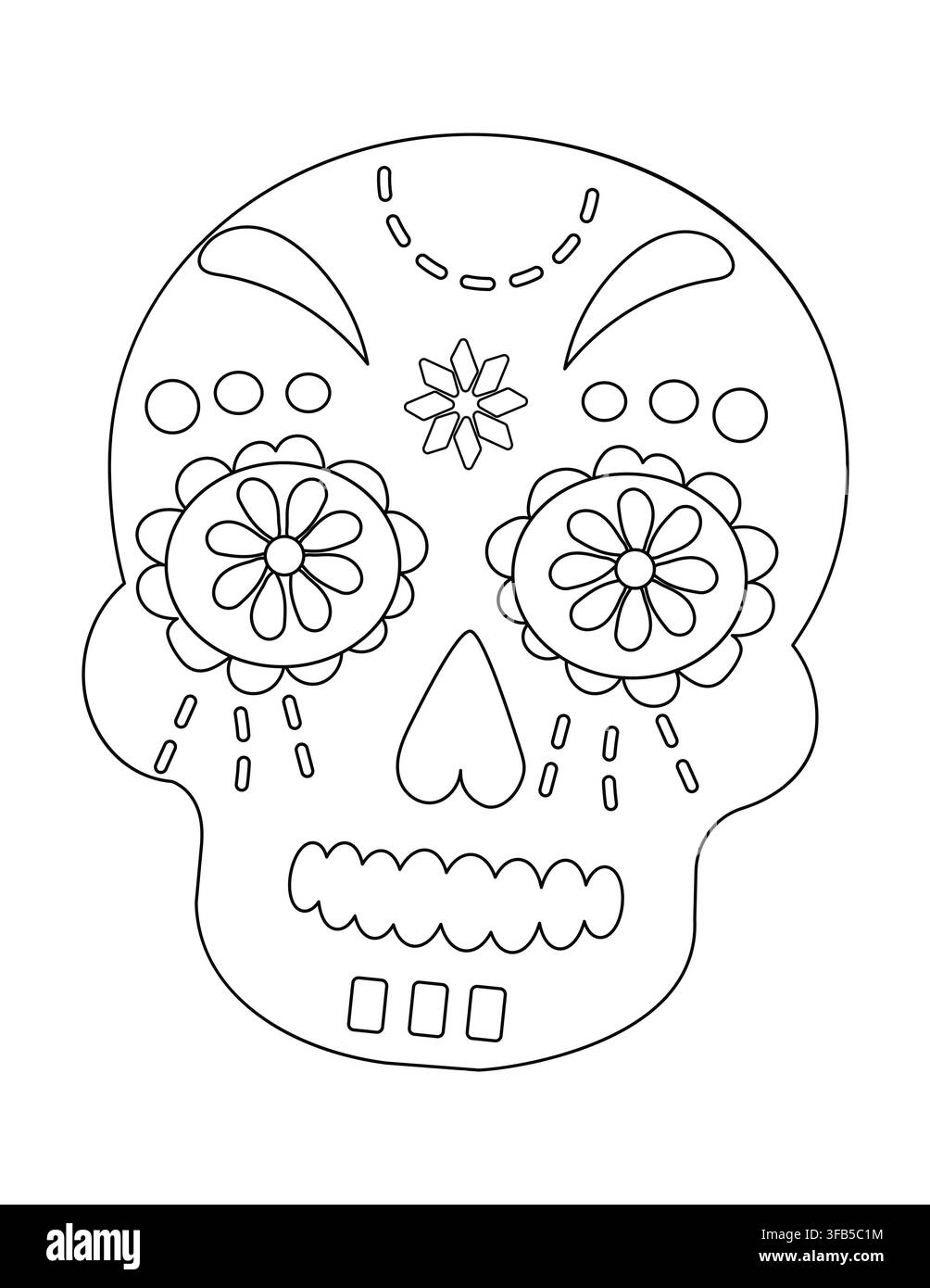 Ligne artistique complexe d'un crâne sucré orné de motifs floraux et d'éléments décoratifs reflétant le symbolisme culturel et l'expression artistique Illustration de Vecteur