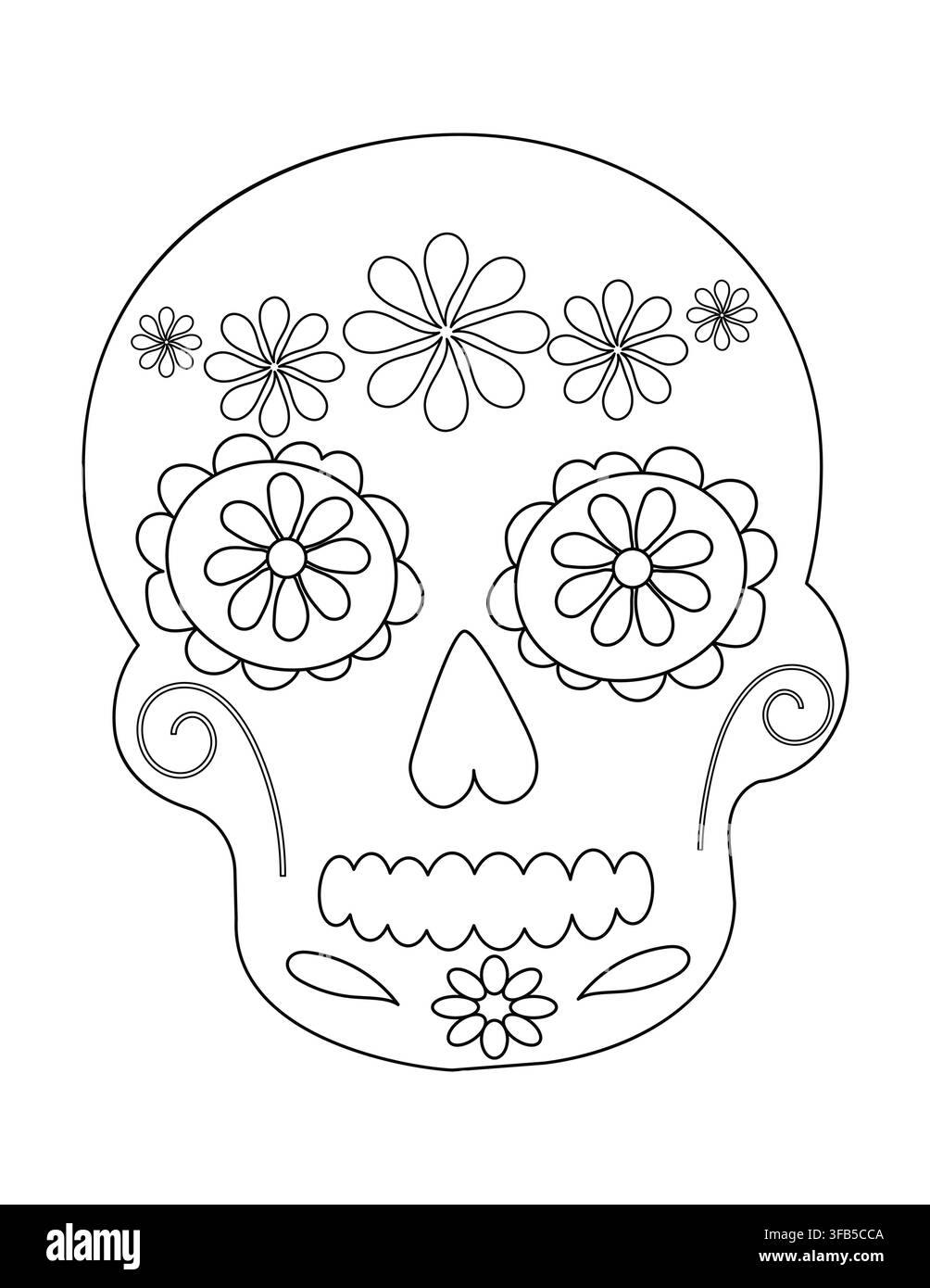 Design complexe et coloré de crâne en sucre mettant en vedette des fleurs décoratives et des motifs fantaisistes pour des projets de coloriage créatifs Illustration de Vecteur
