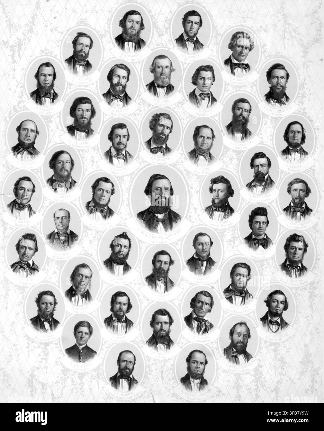 Chambre des représentants de la première assemblée législative des États libres du territoire du Kansas de 1857/1858. La lithographie rassemble des portraits individuels Banque D'Images